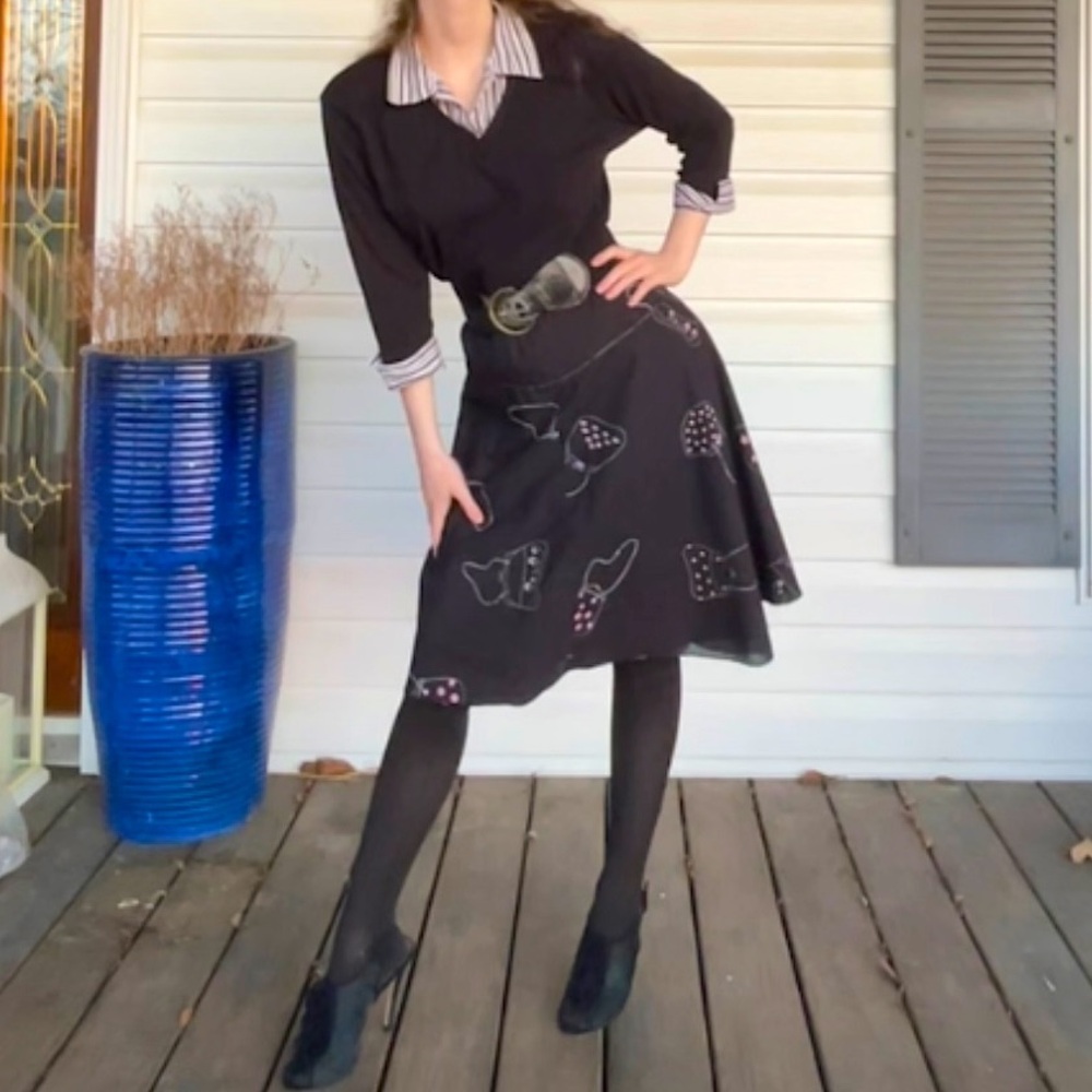Black Poodle Style Midi Skirt